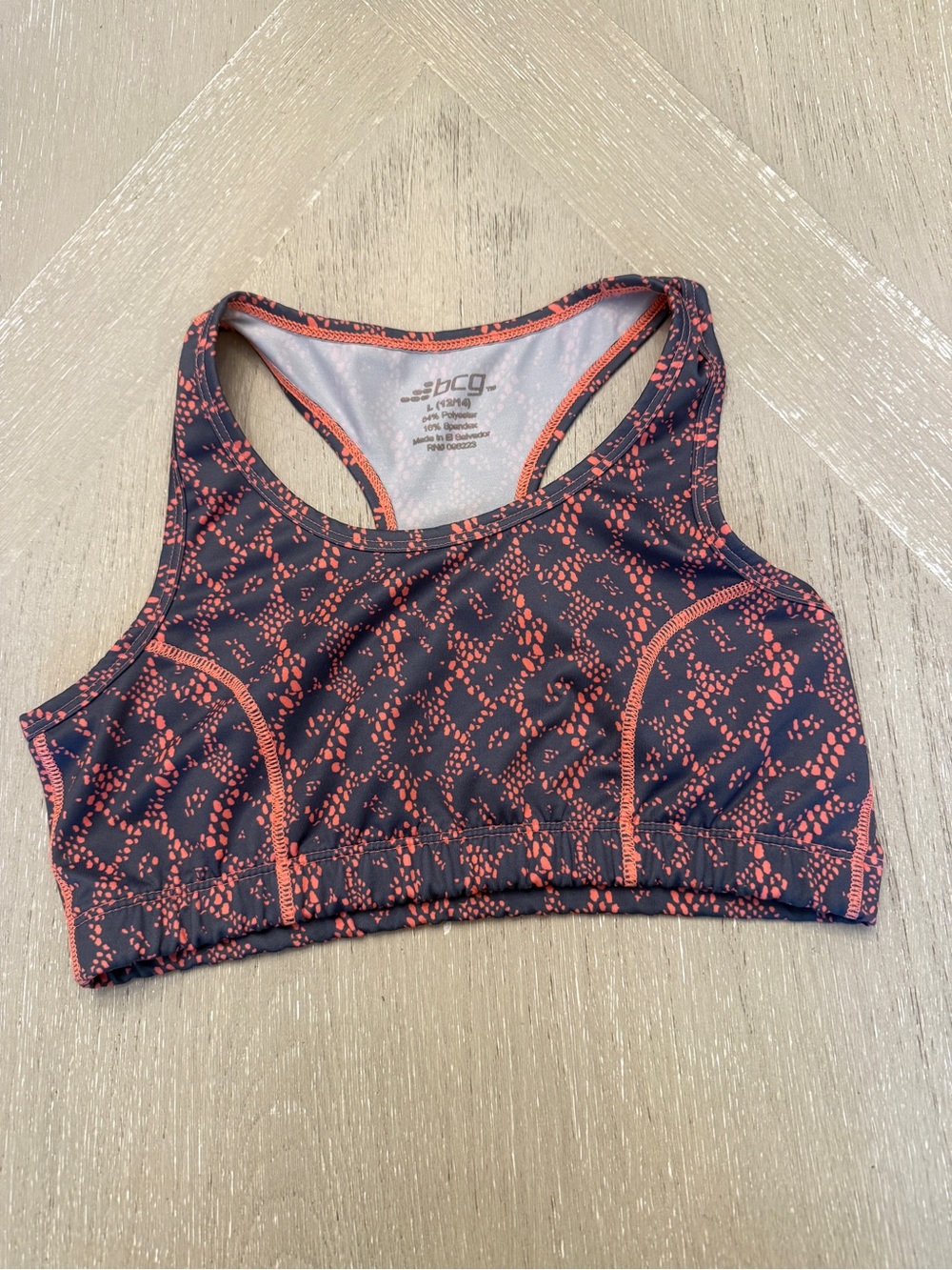 bcg Dark Gray & Coral Patterned Racerback Sports Bra